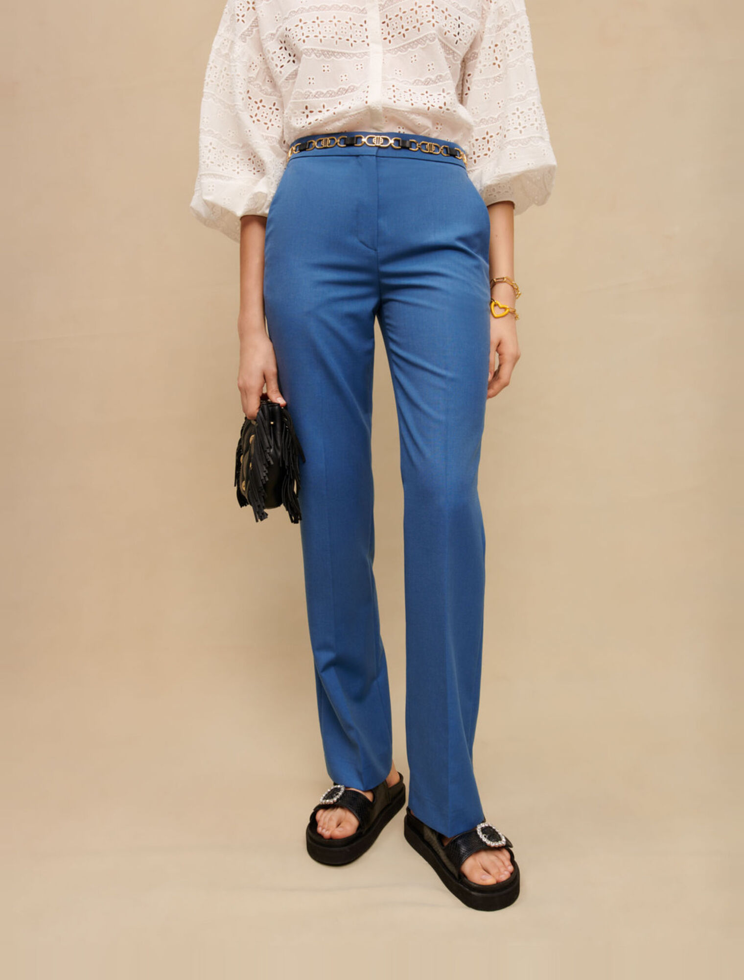 Blue straight suit pants