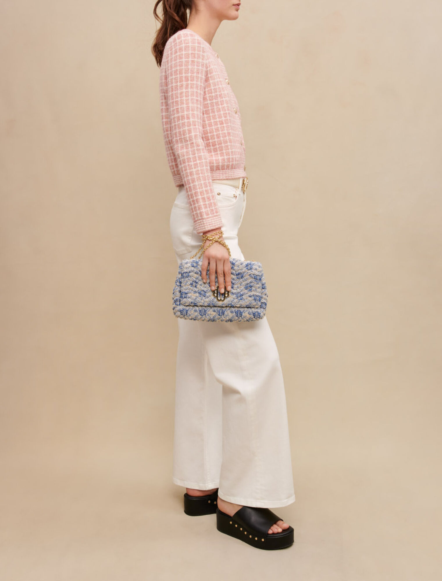 Tweed-style knit cardigan