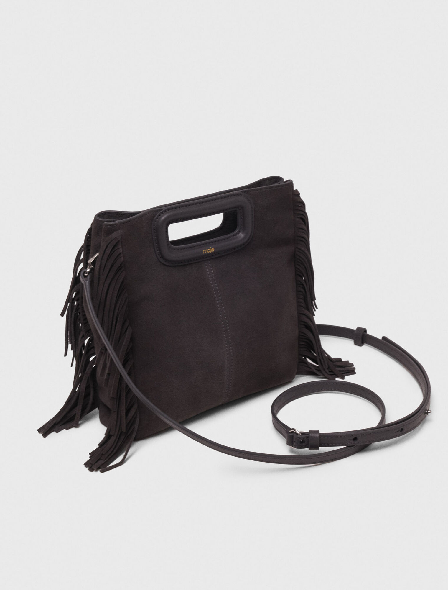 Fringed M bag in suede