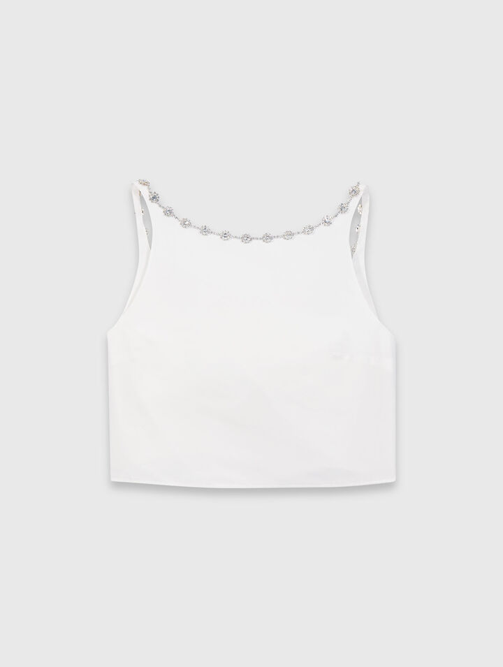 Jewelled collar taffeta crop top