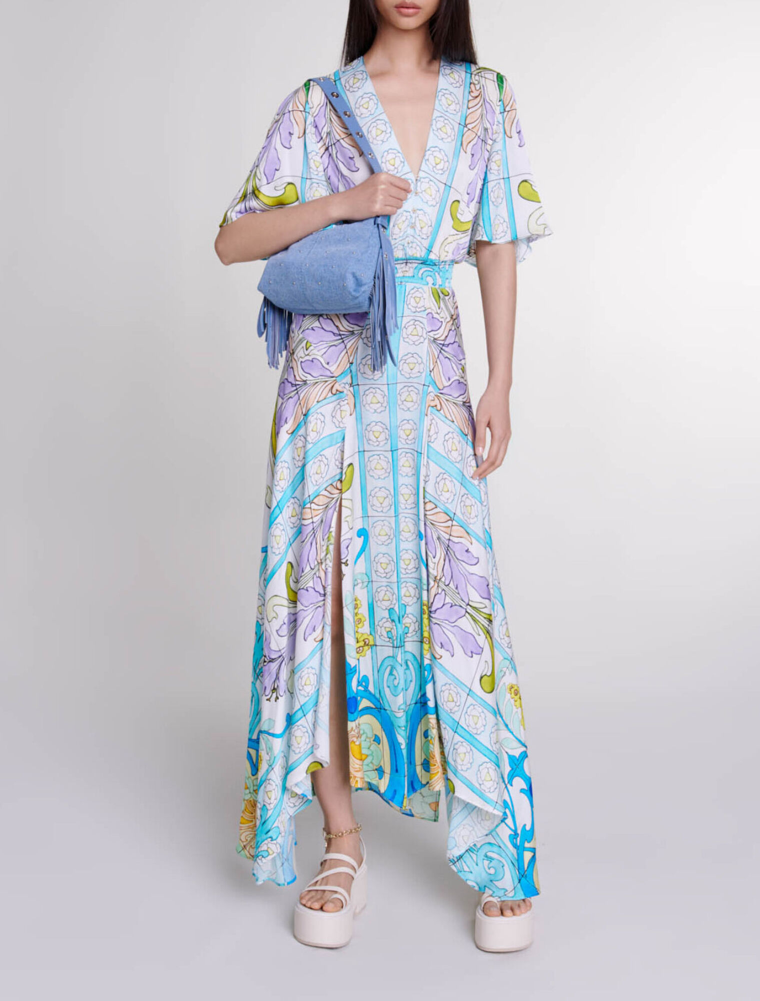 Satin-look patterned maxi dress