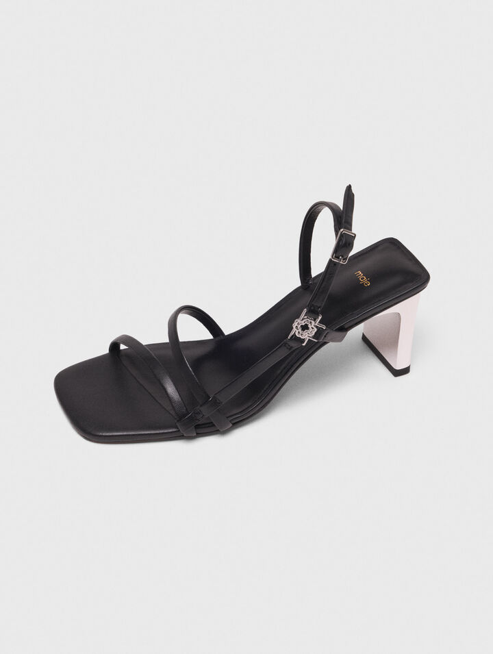 Metallic heel strappy sandals