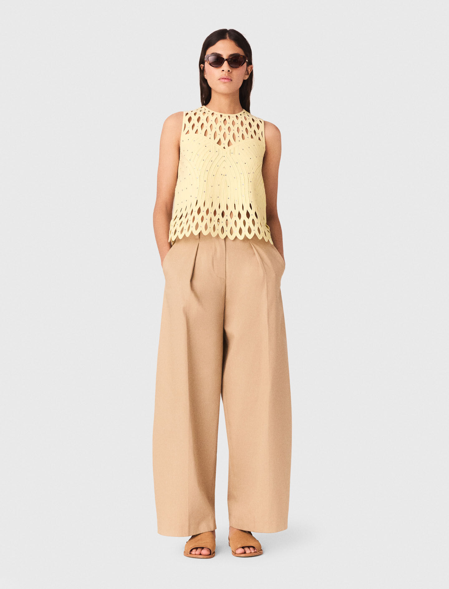 Crochet rhinestone top Yellow / Orange for Women | Maje