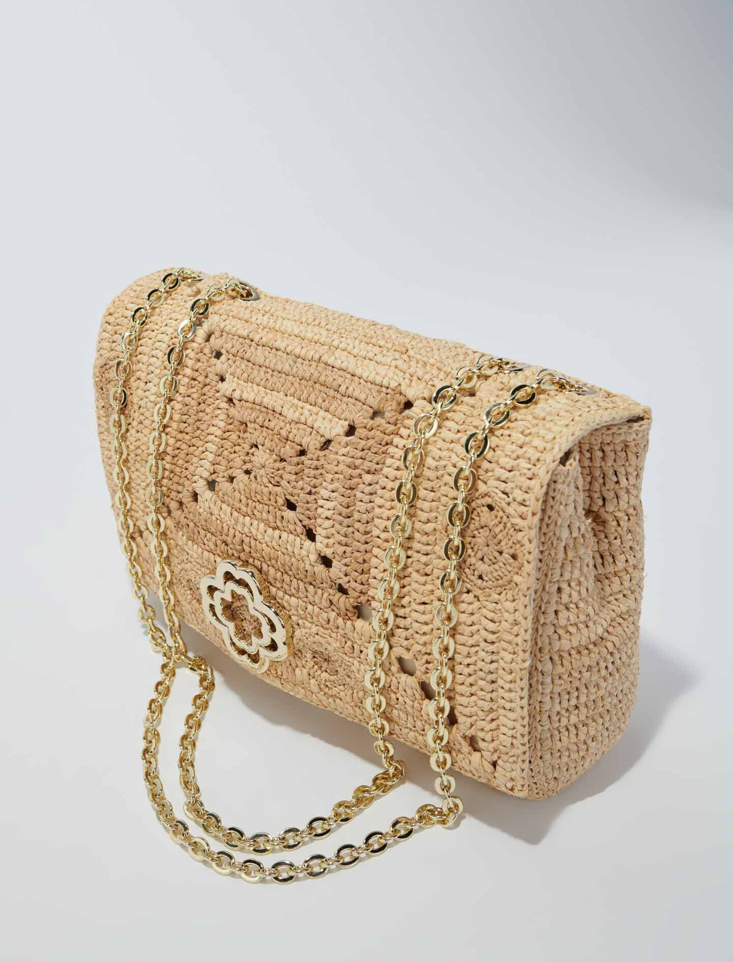【MAJE】クローバーロゴ ラフィアダブルチェーンバッグ Handmade raffia clover bag