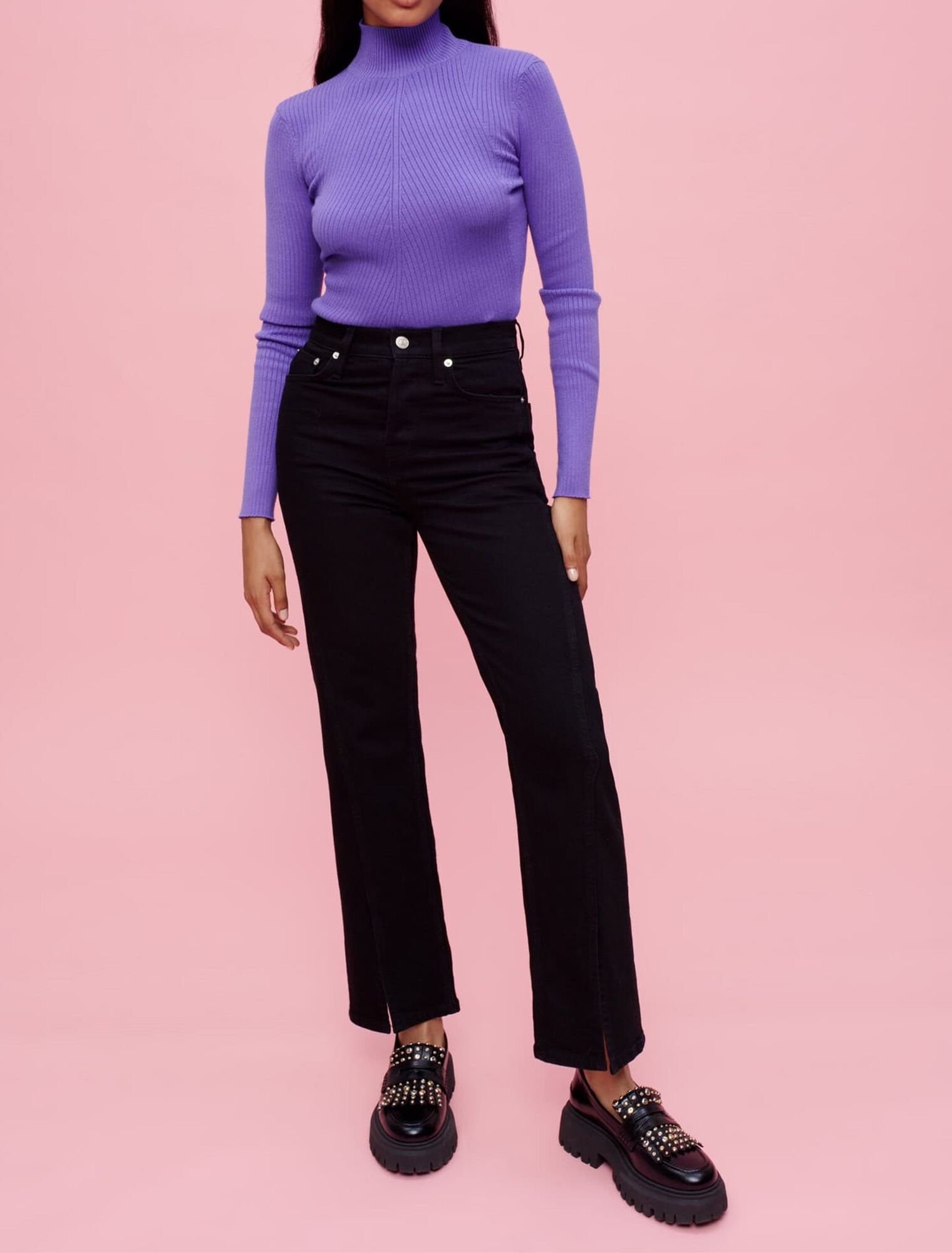 High-waisted jeans with front split