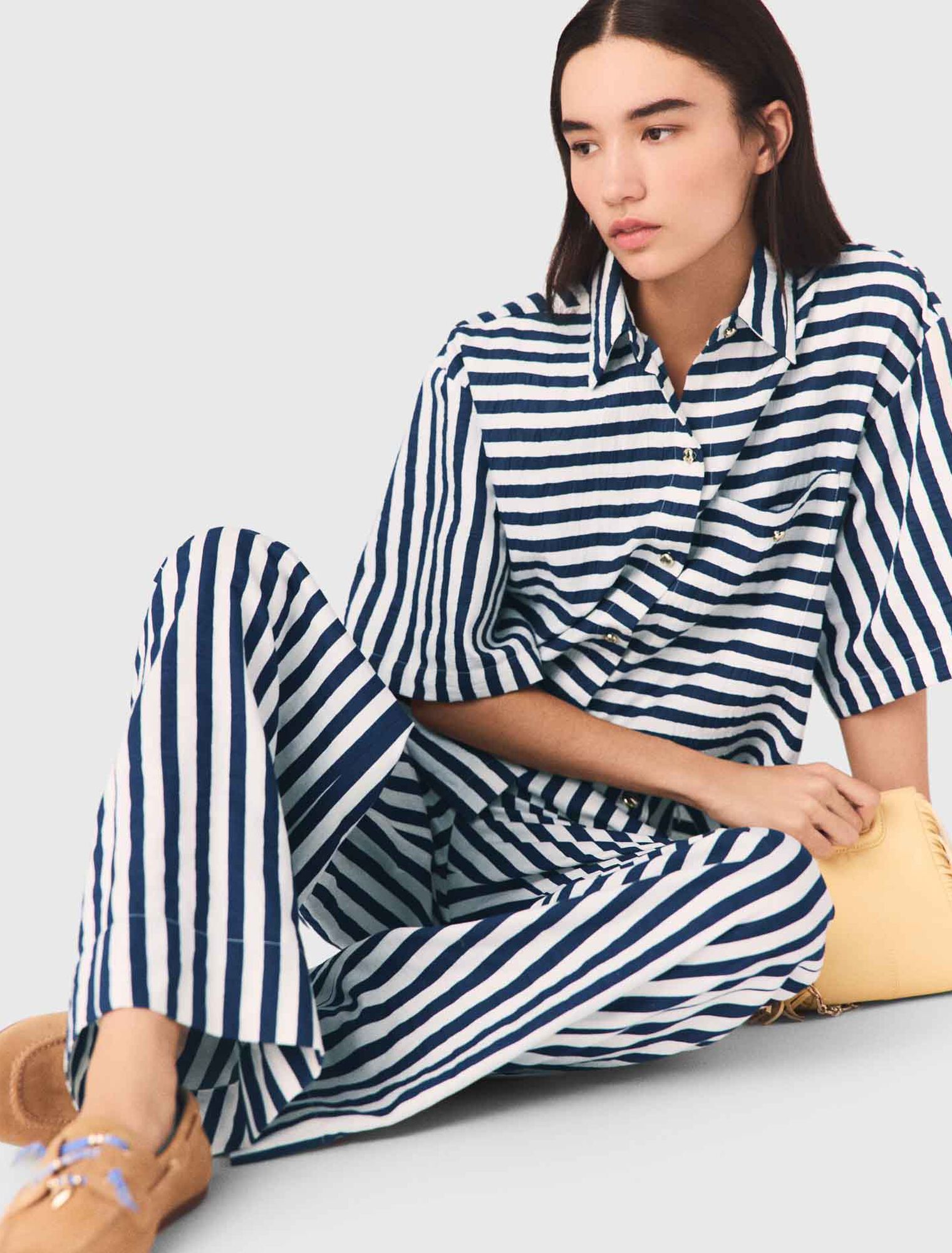 Cropped linen-blend shirt