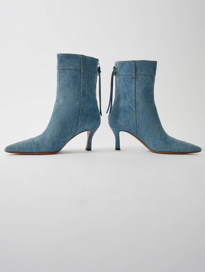 Denim boots with pointed toe