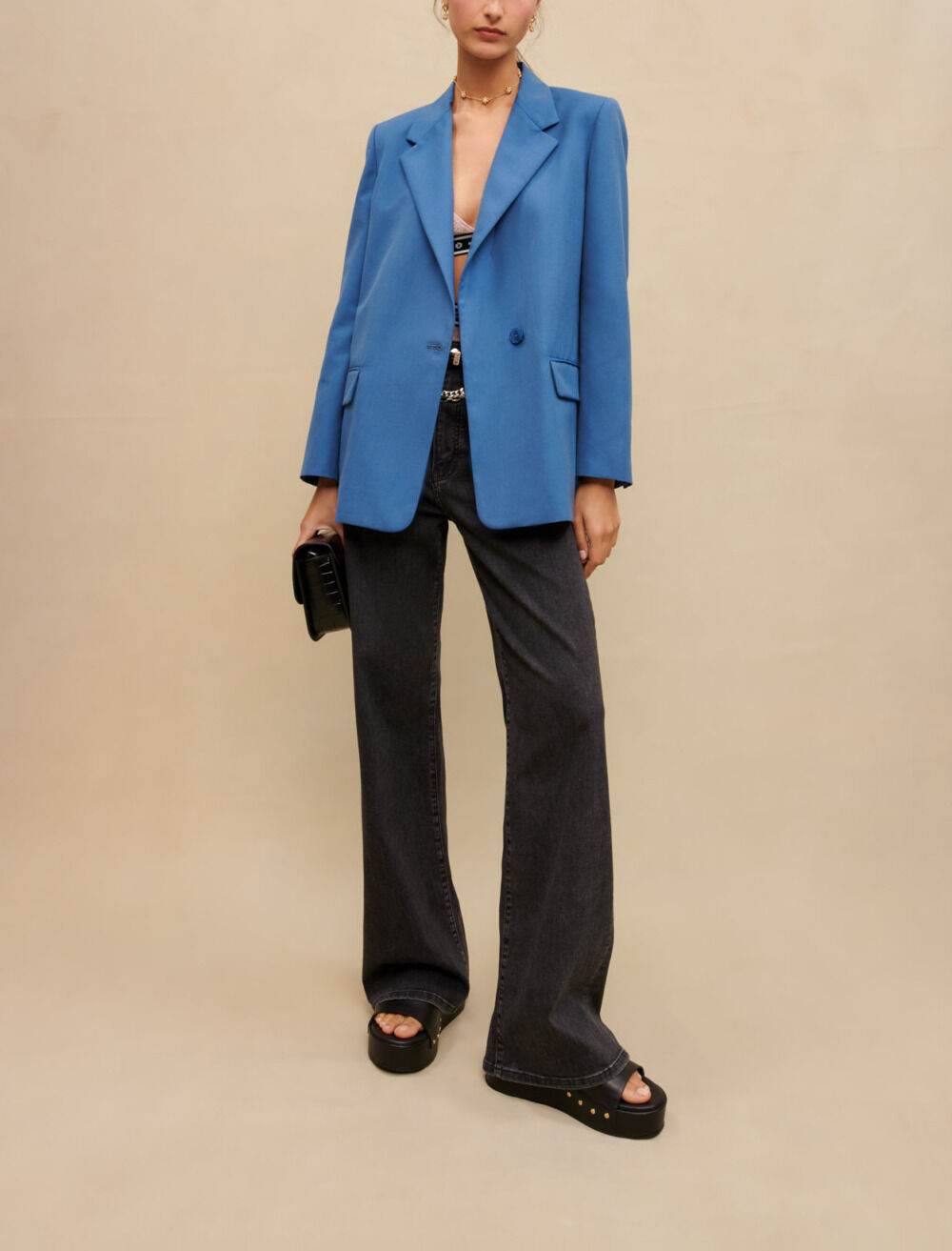 Straight blue suit jacket Offline Blazers Jackets Maje