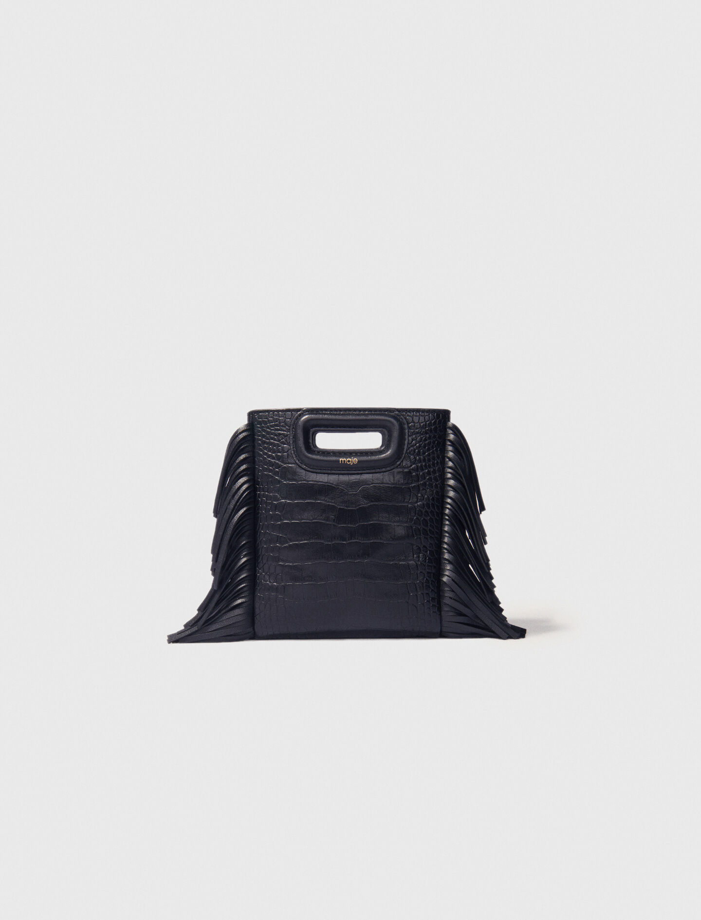 【mnem】24SS★ [mnem] leather chain mini bag Mini embossed-leather M bag with chain Black / Gray for