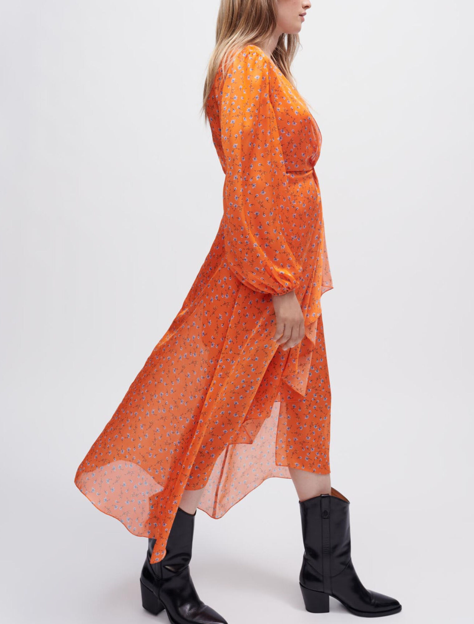 Floral-print satin dress