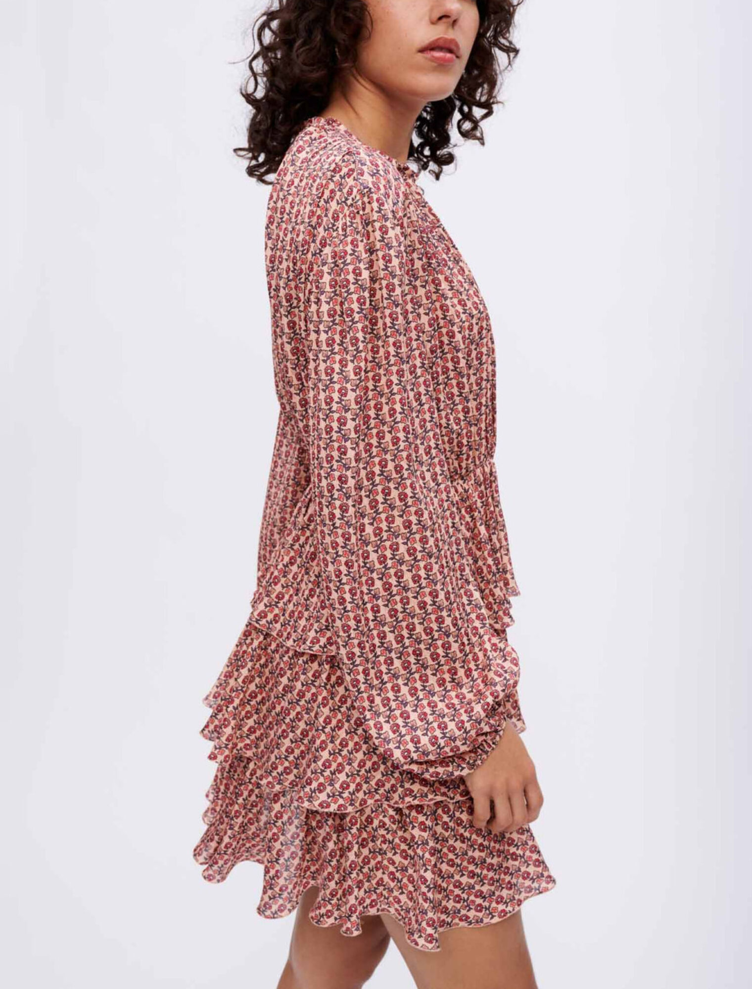 Flounced printed flowing dress