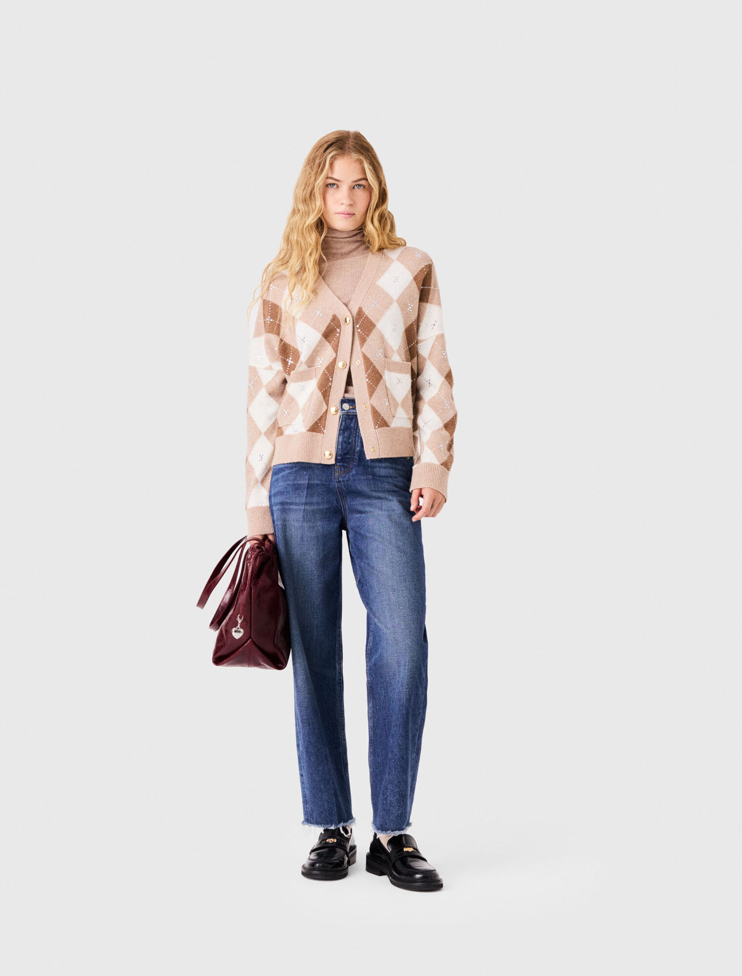 Rhinestone argyle cardigan