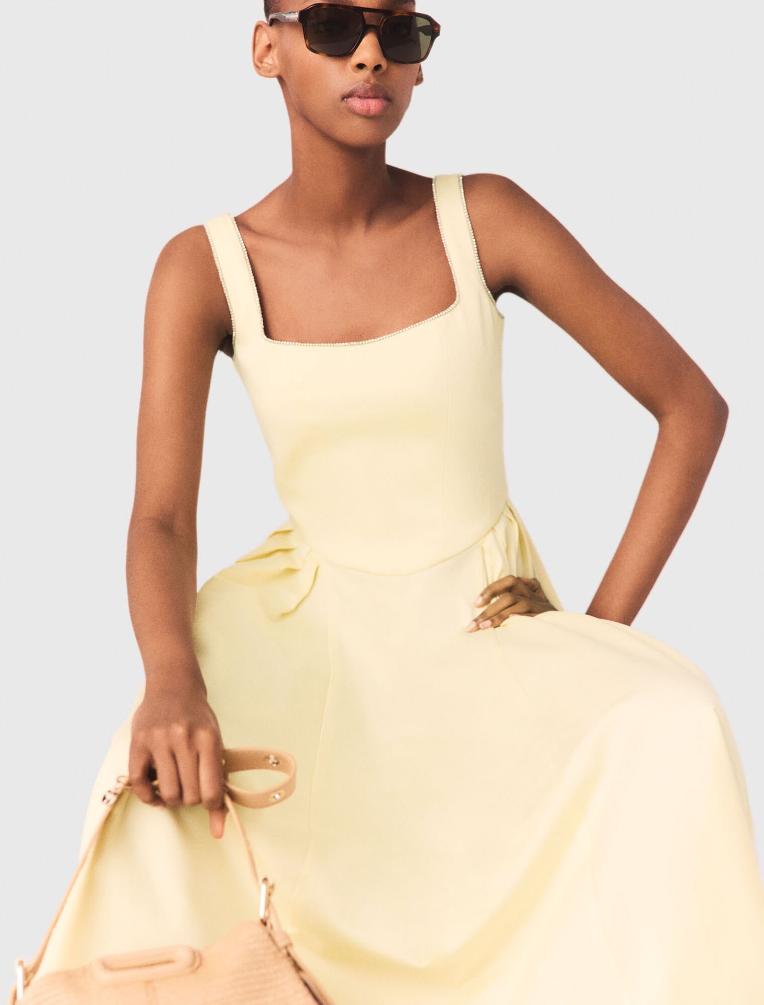 Flared rhinestone-trim midi dress