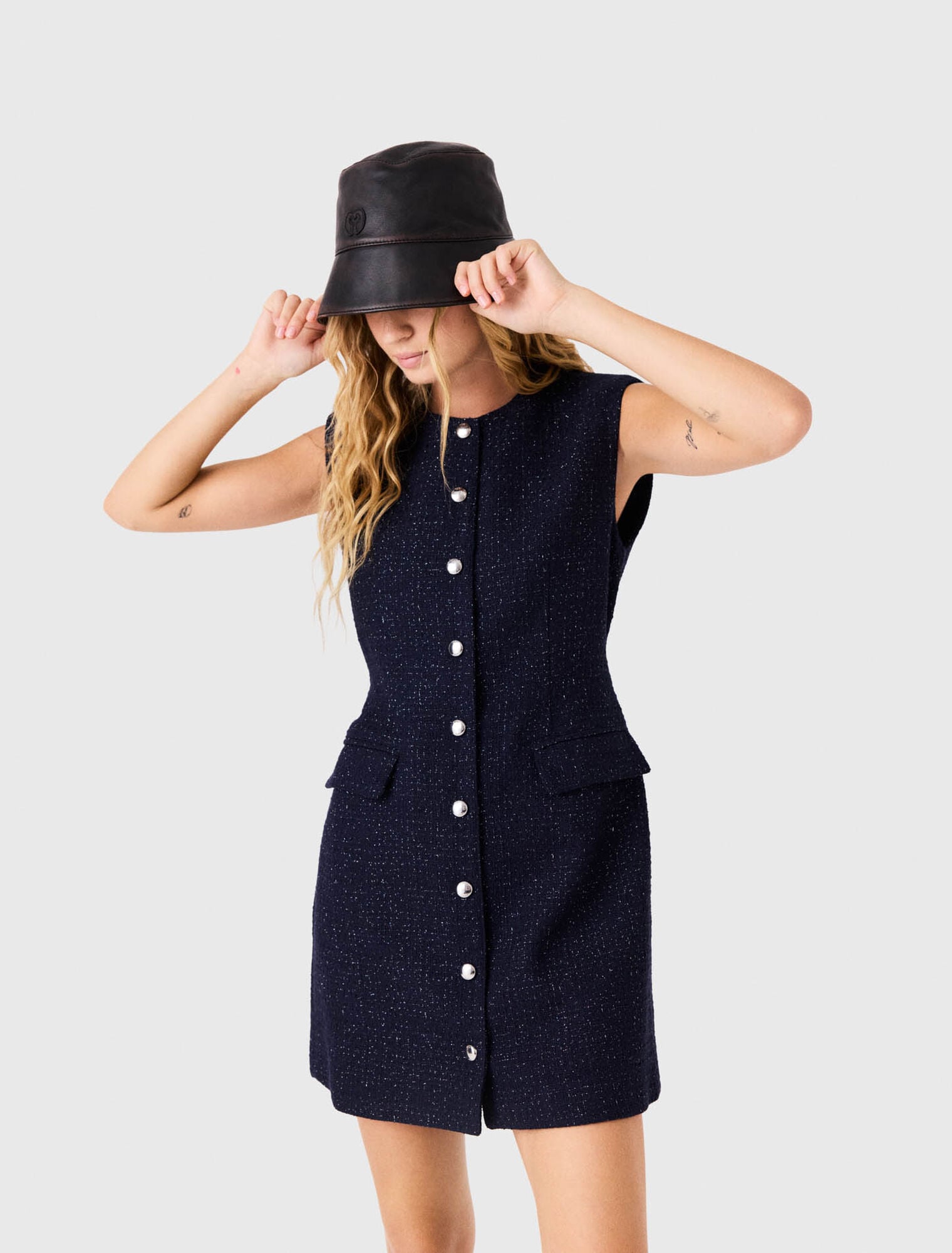 Short lurex tweed dress