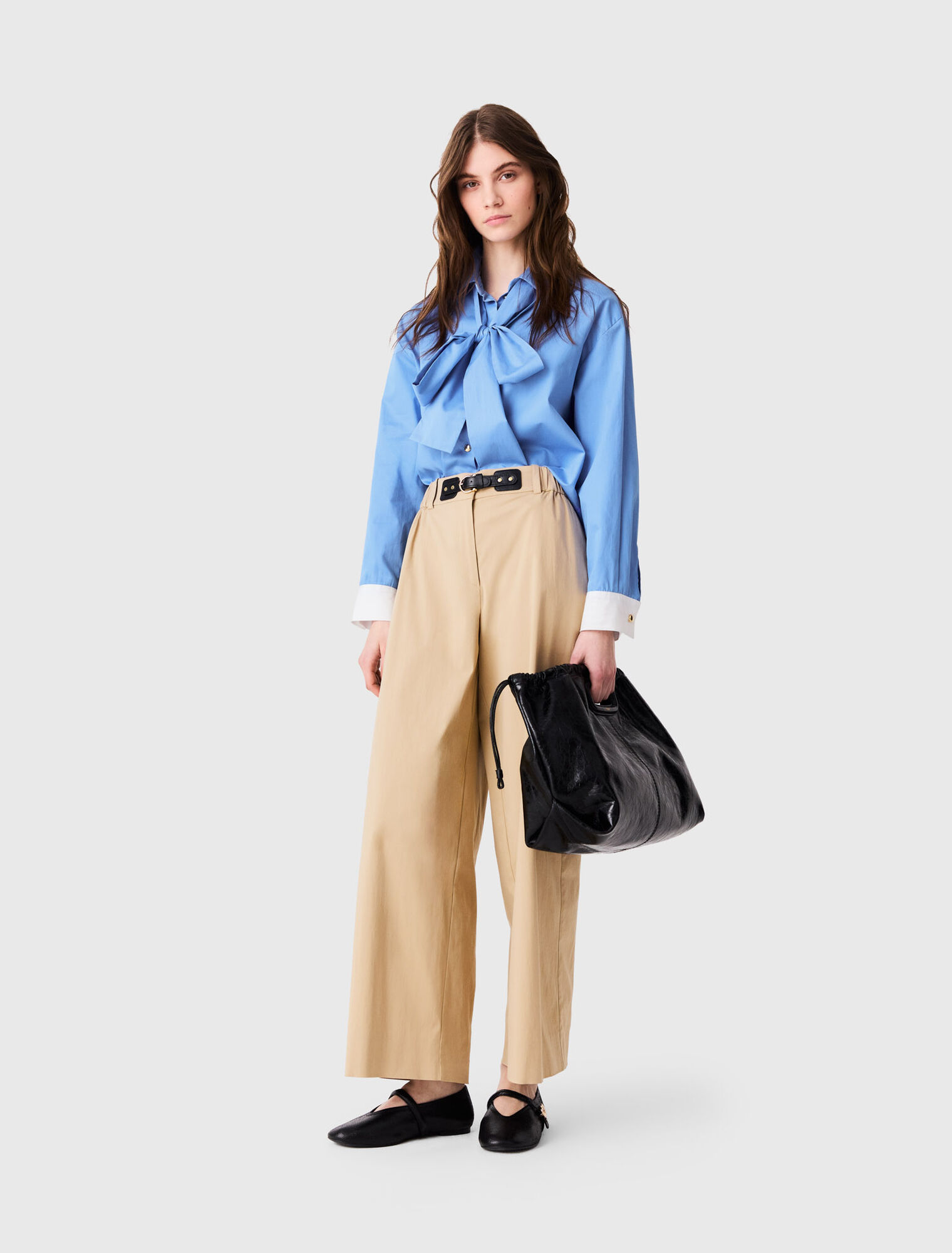 Wide-leg cotton trousers