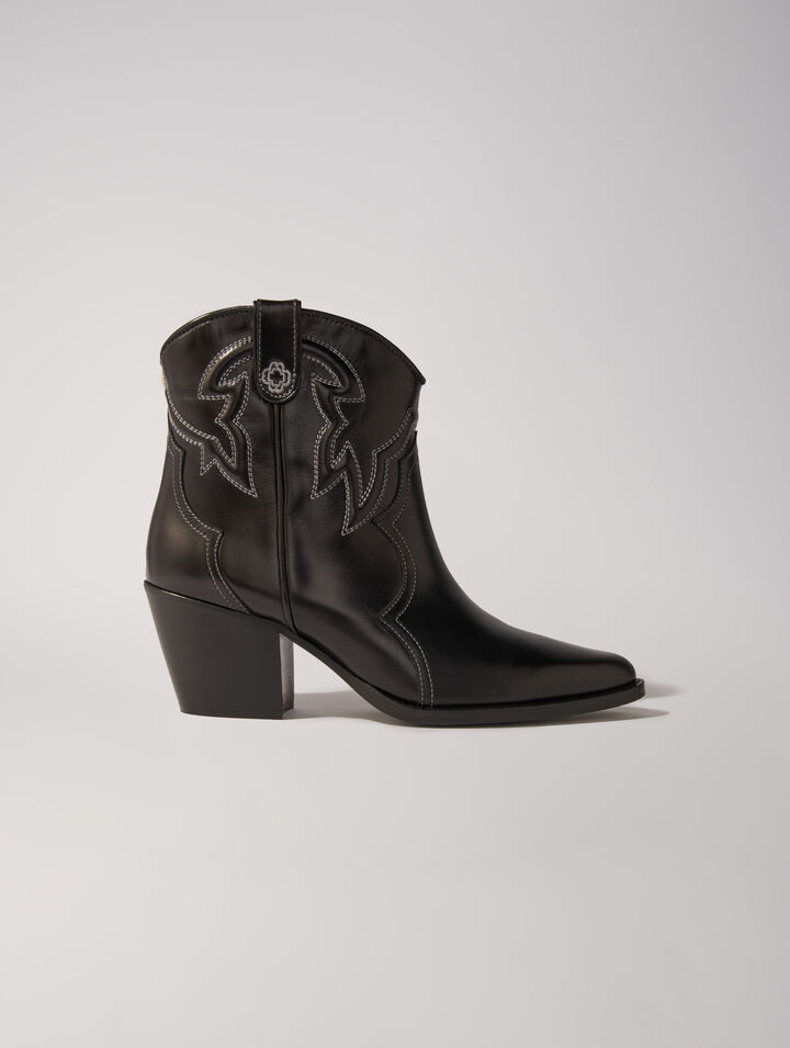 Leather cowboy ankle boots