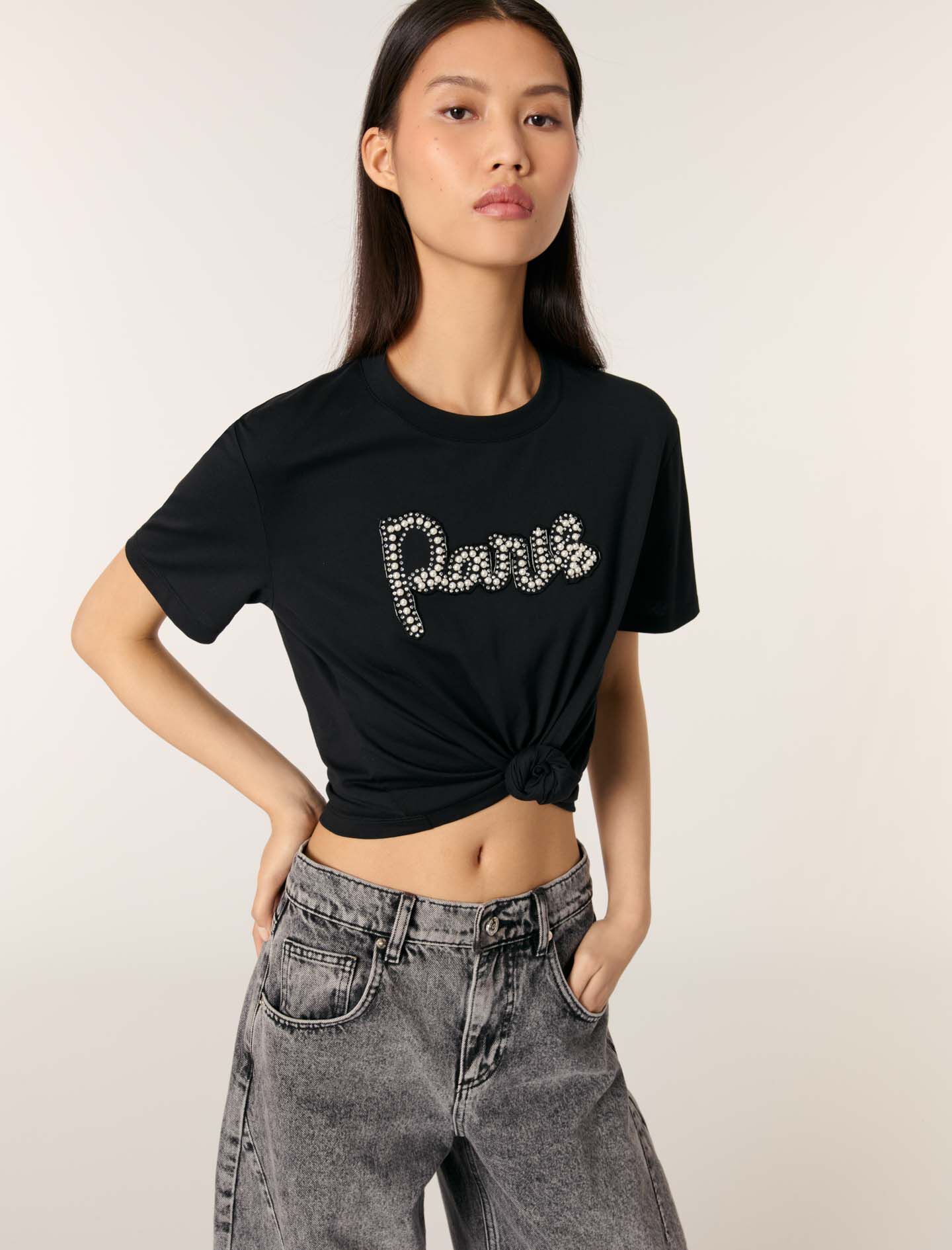 maje Paris Tシャツ T-shirt with embroidered Paris logo White For Women | Maje