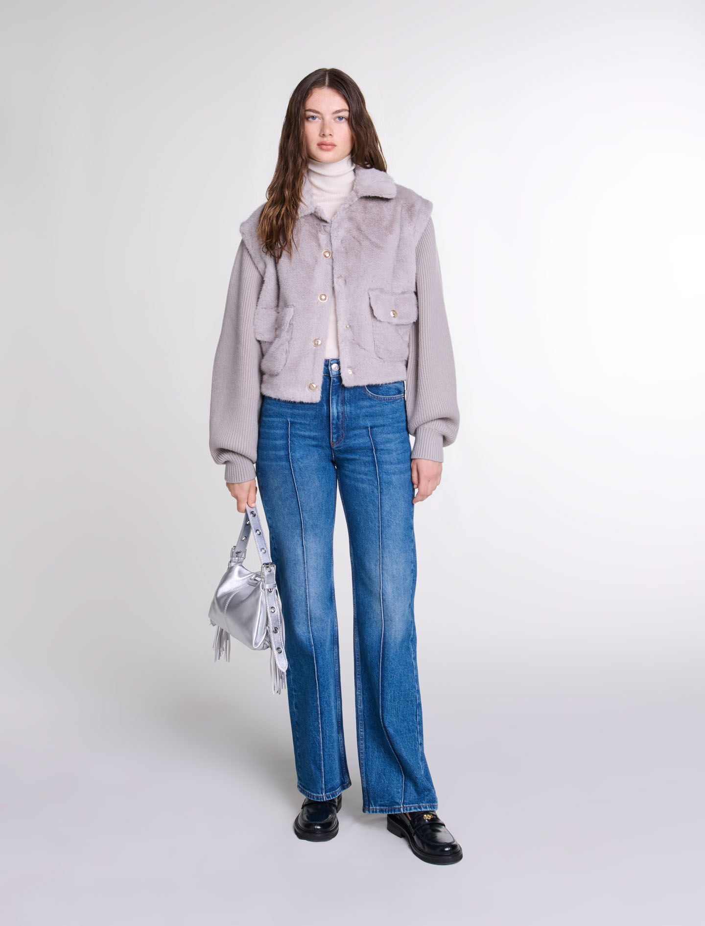 Dual material faux fur jacket Jackets Maje