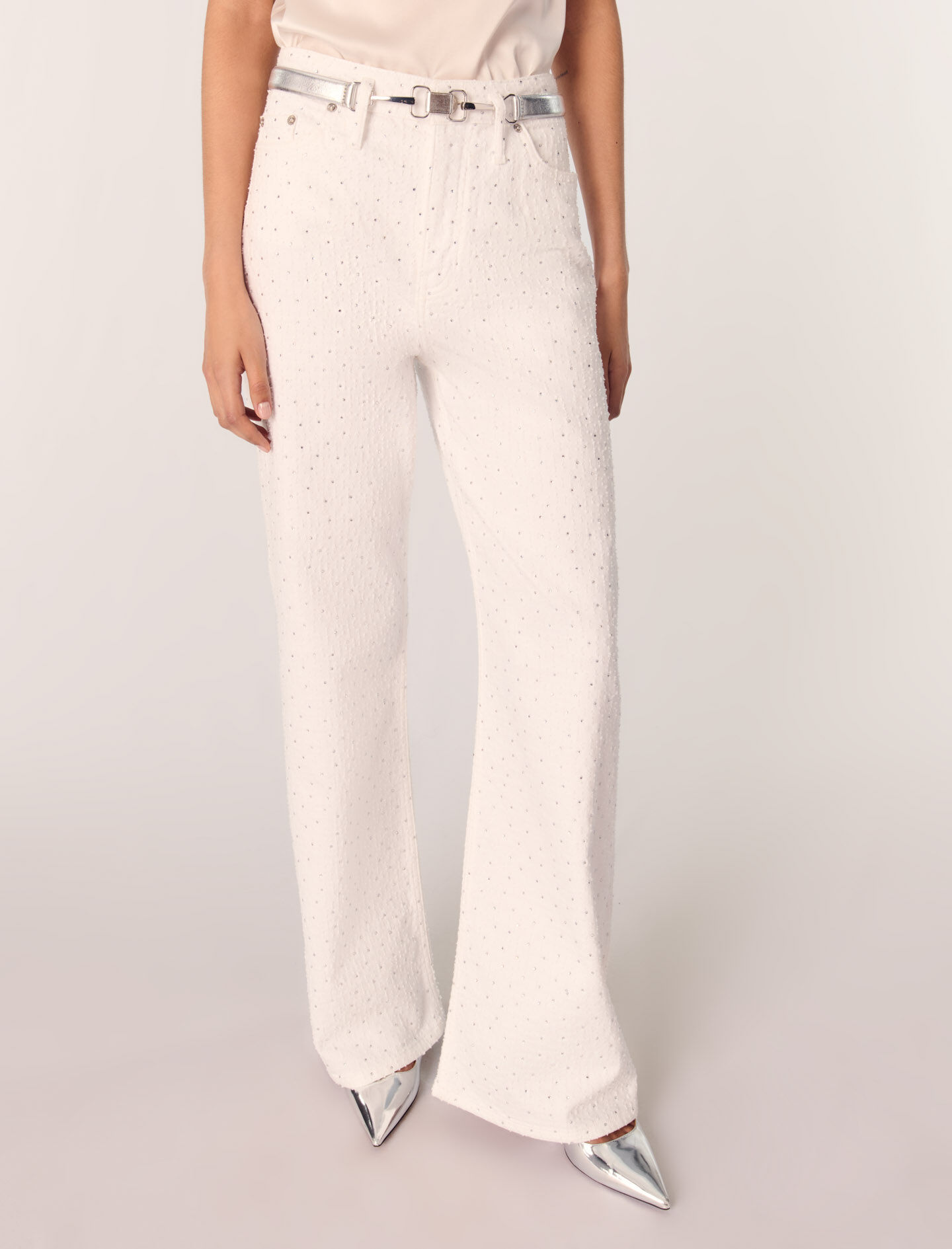 majeページ Wide-leg rhinestone jeans White for Women | Maje