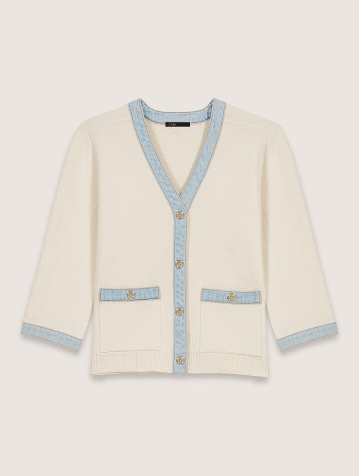 Long cardigan with denim details