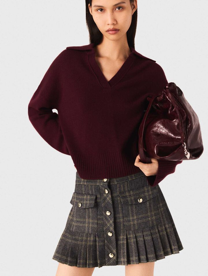 Short pleated checked skirt