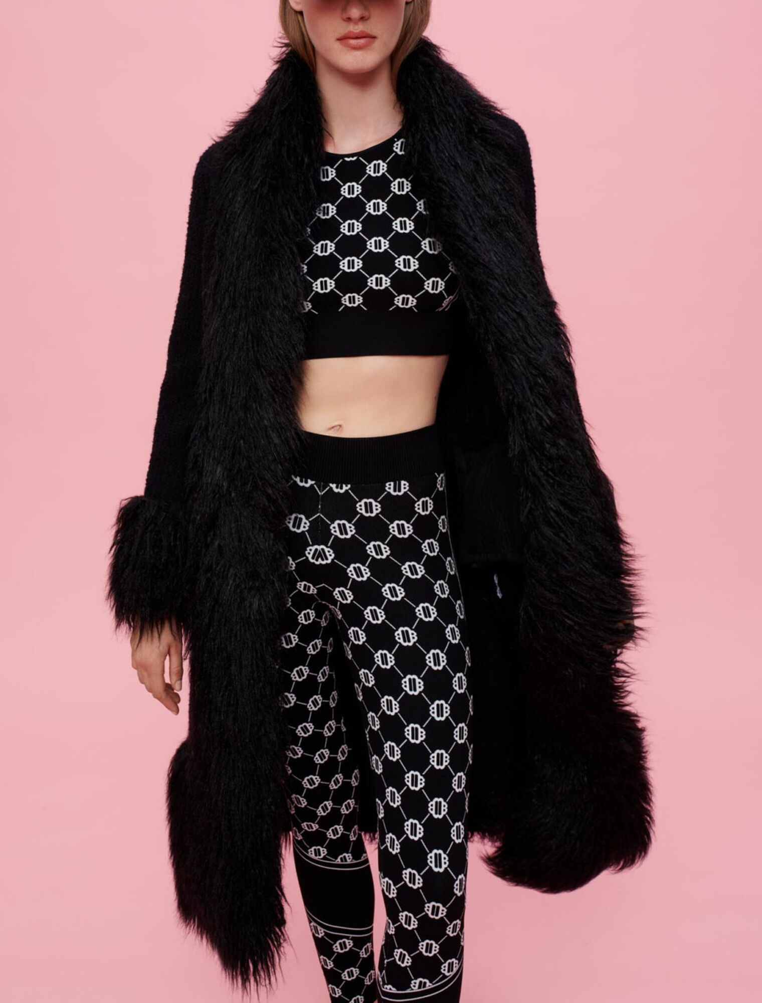 Contrast faux fur coat