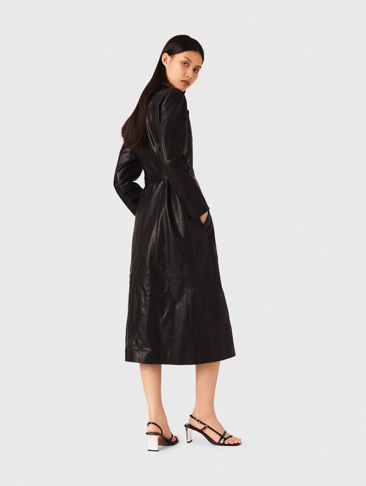 Long leather trench coat