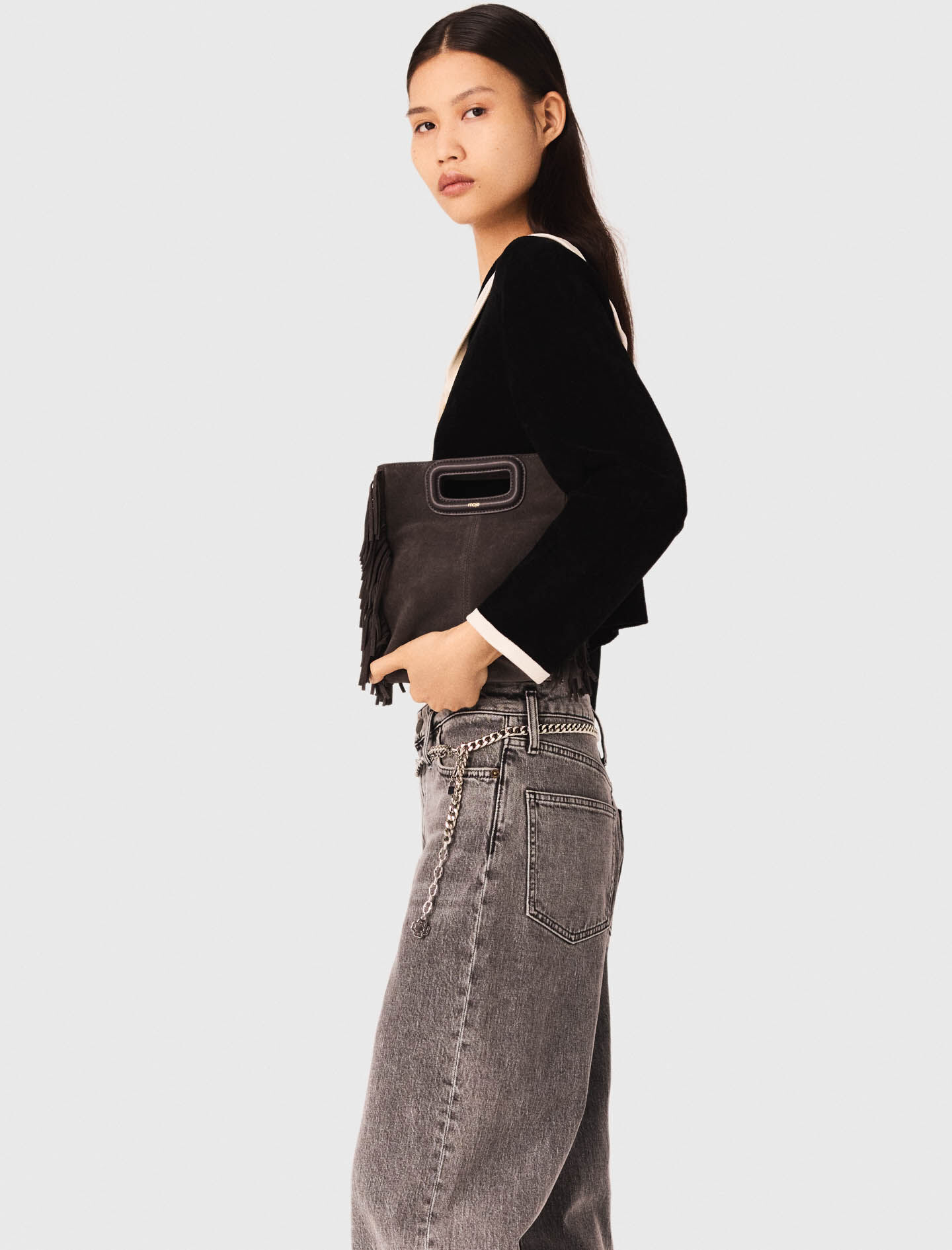 Velvet-effect cardigan Black / Gray for Women | Maje