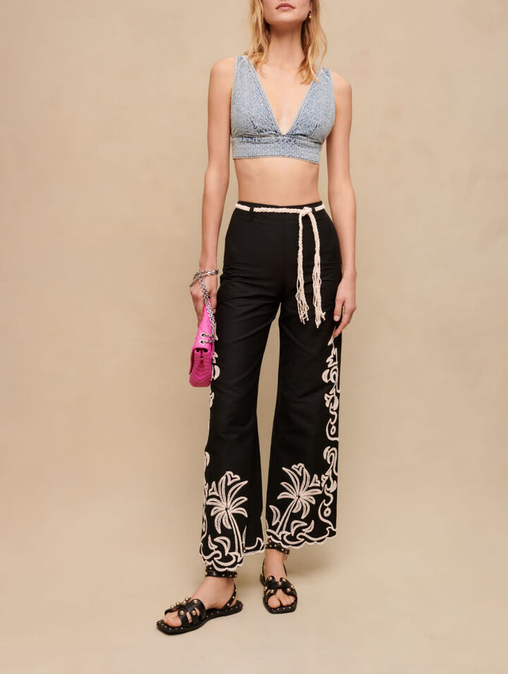 Denim bra top with rhinestones