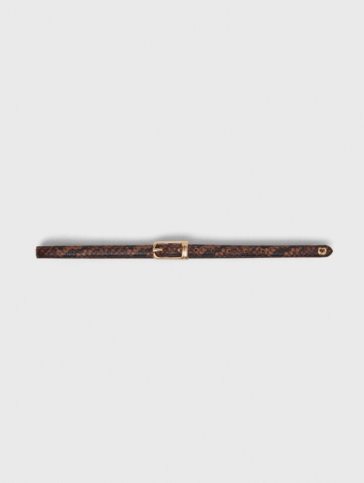 Slim embossed leather belt
