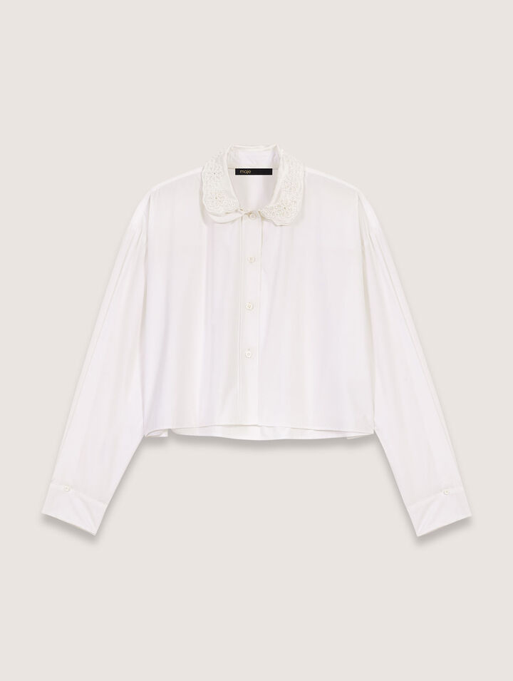 Short shirt with embroidered collar 