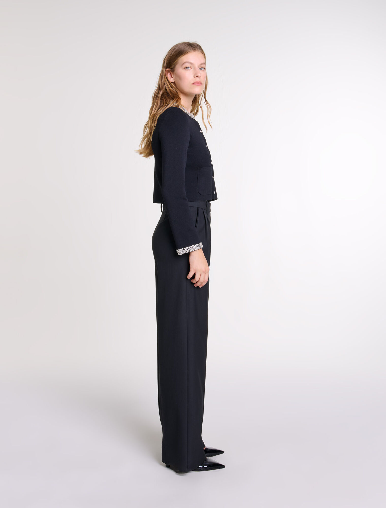 Cardigan with rhinestone trim