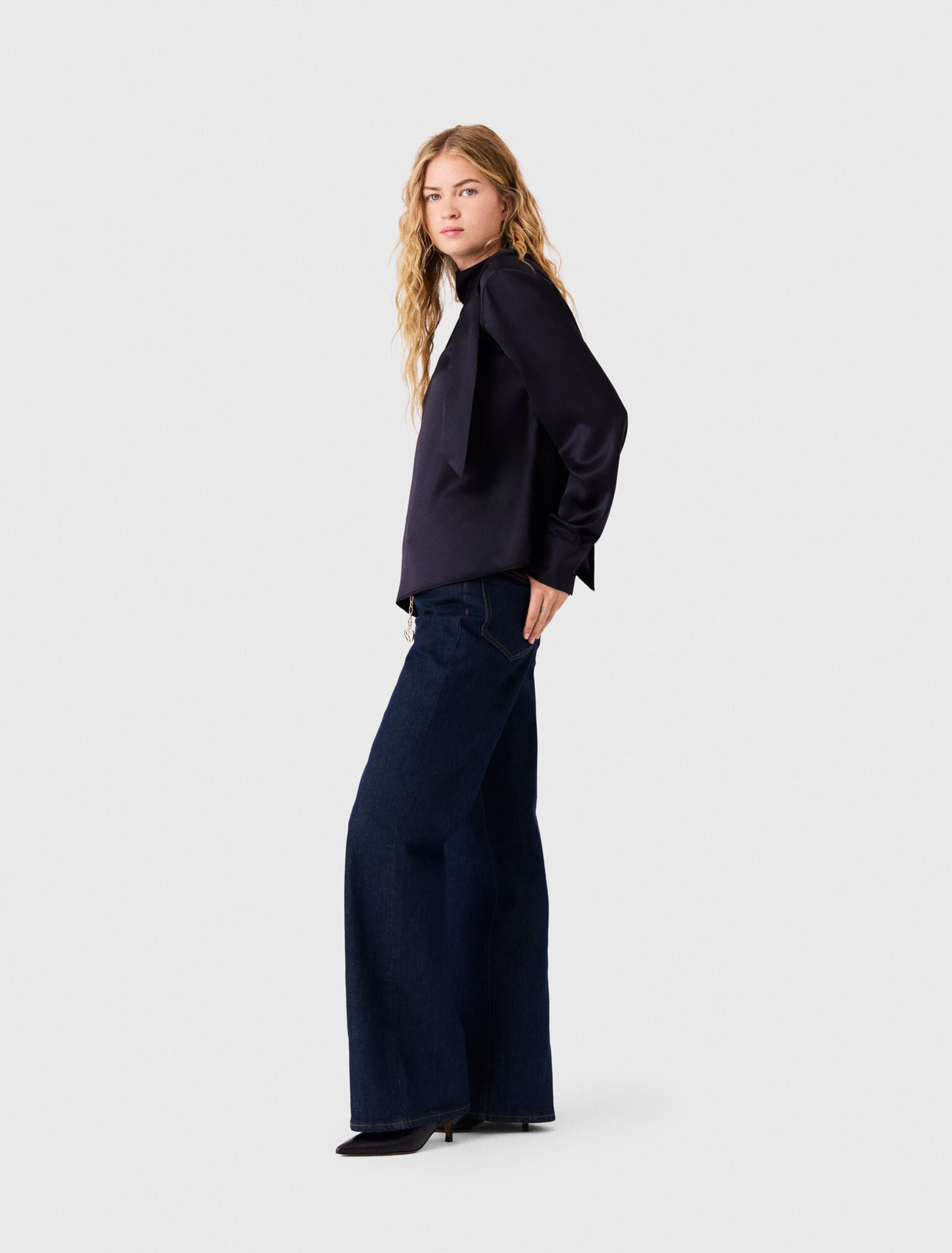 High-neck satin top