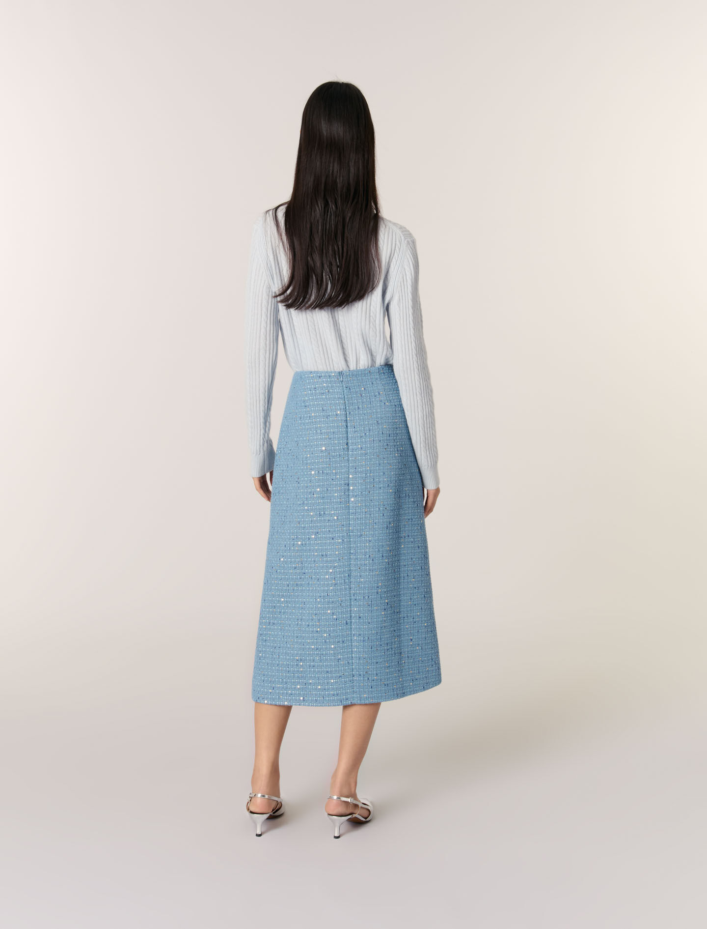 Sequin tweed midi skirt Blue for Women | Maje