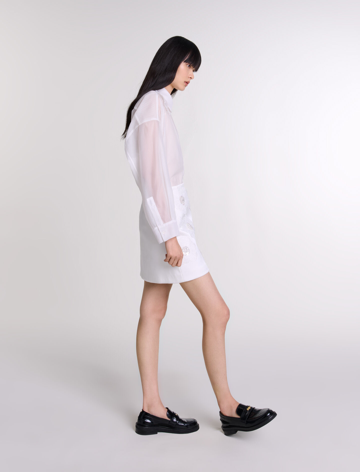 Beaded satin floral skirt - Mini skirts | Maje