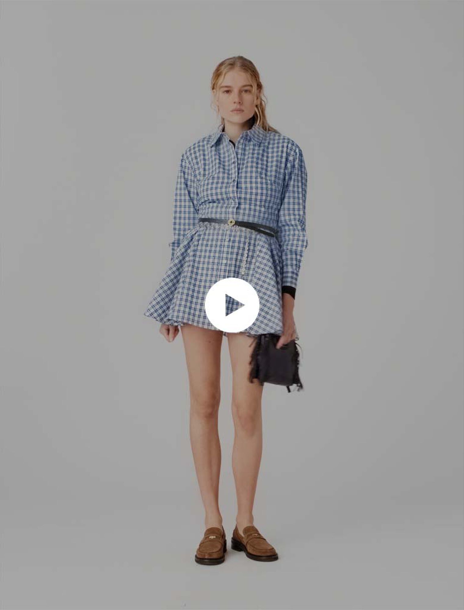 Rhinestone-trim cotton shirt dress