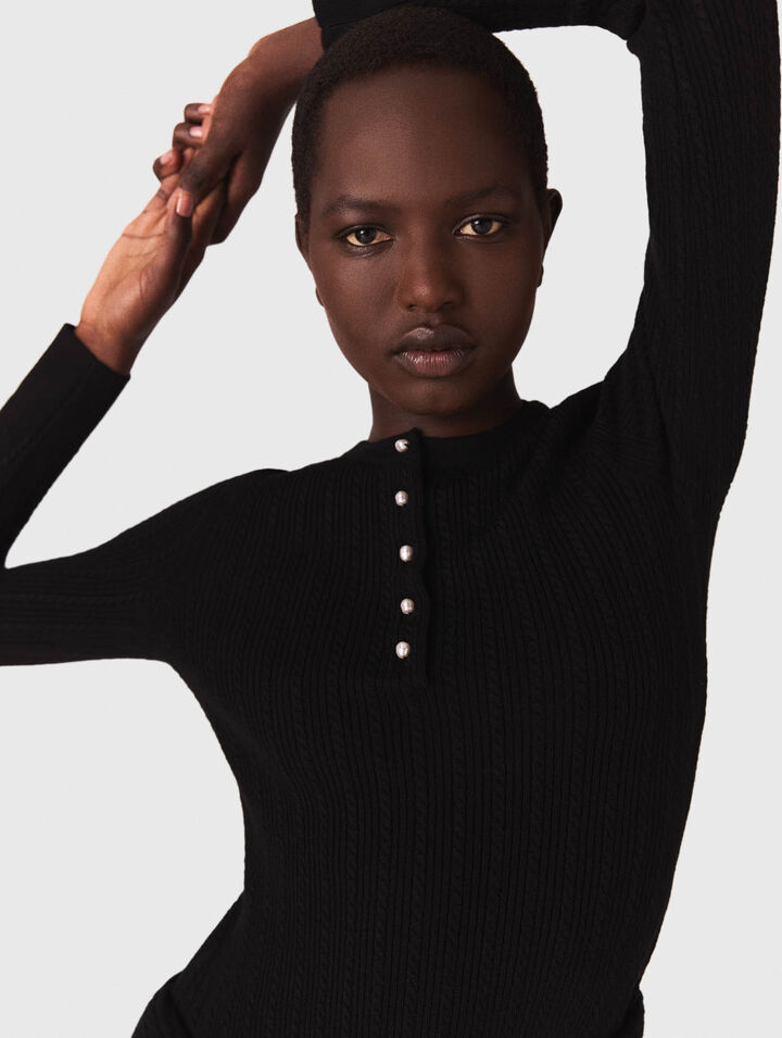 Short beaded-collar knit dress