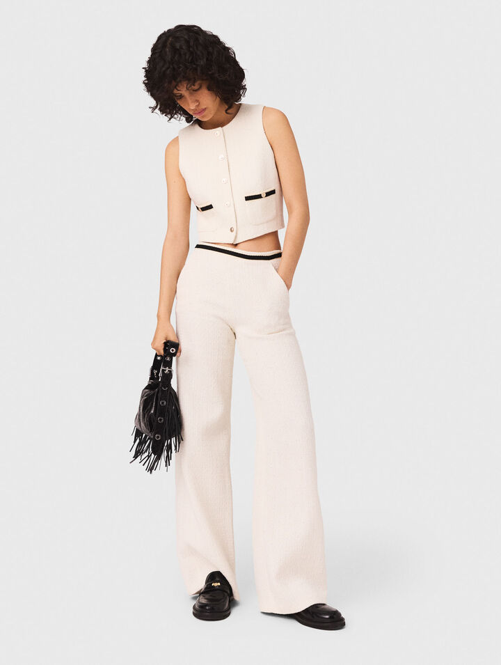 Wide leg tweed-effect trousers