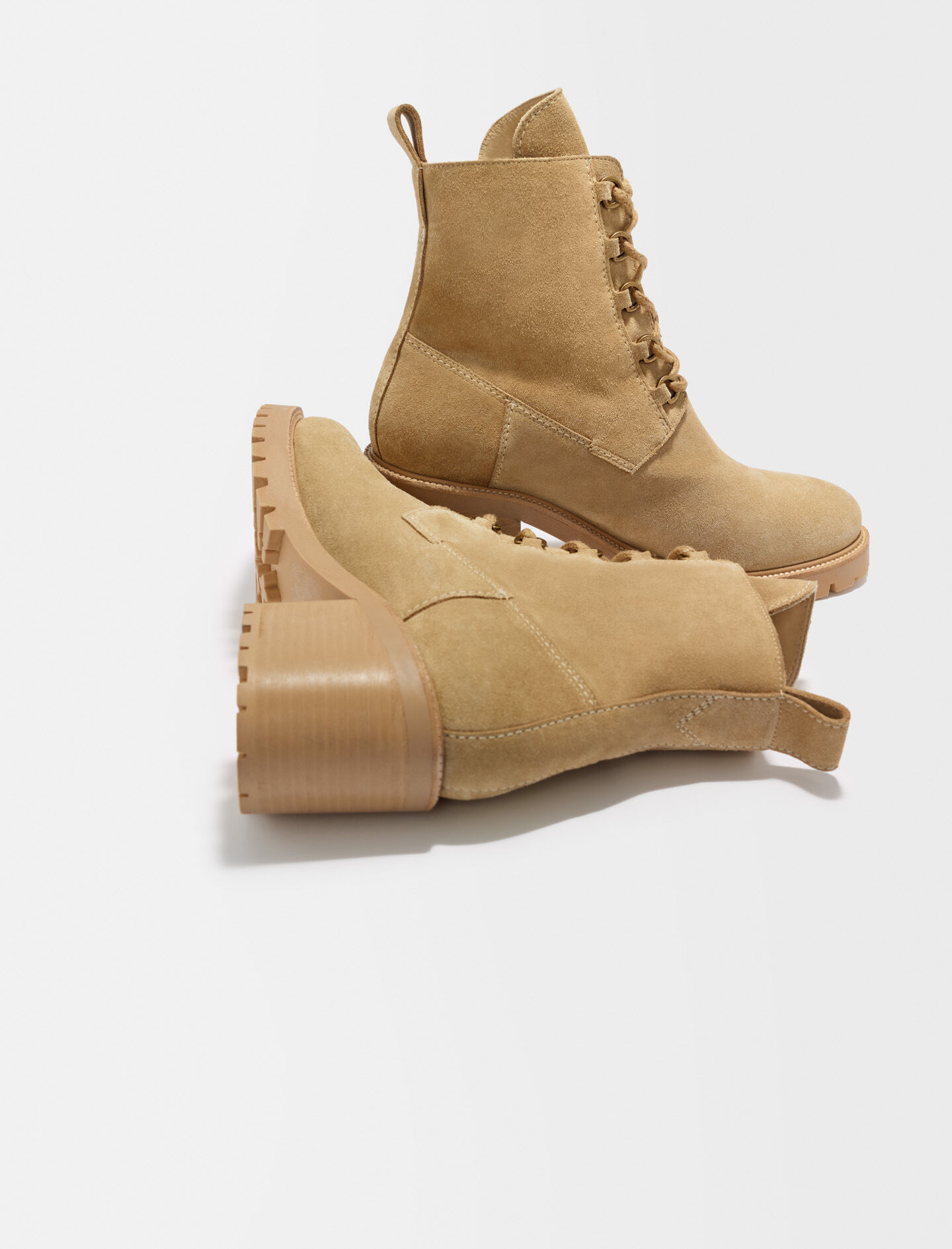 Suede leather ankle boots Ecru for Women | Maje