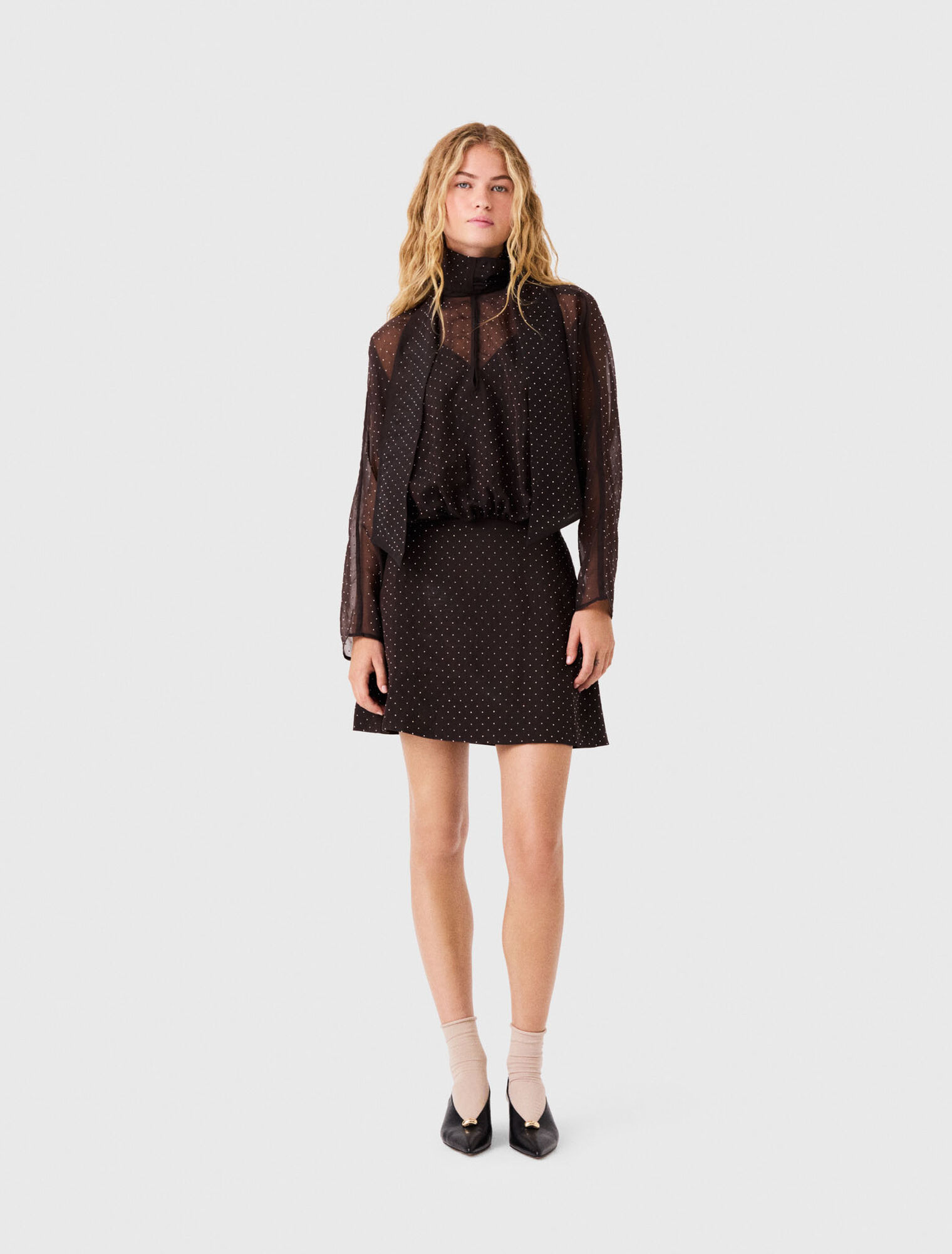 Short rhinestone tie-neck dress