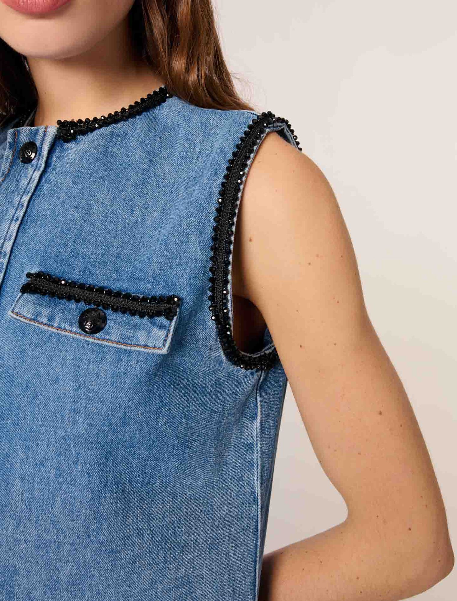 Denim dress with embroidered trim
