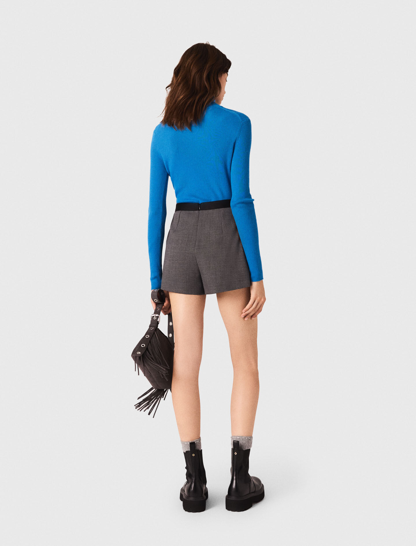 Second-skin sweater with a high neck Blue for Women | Maje