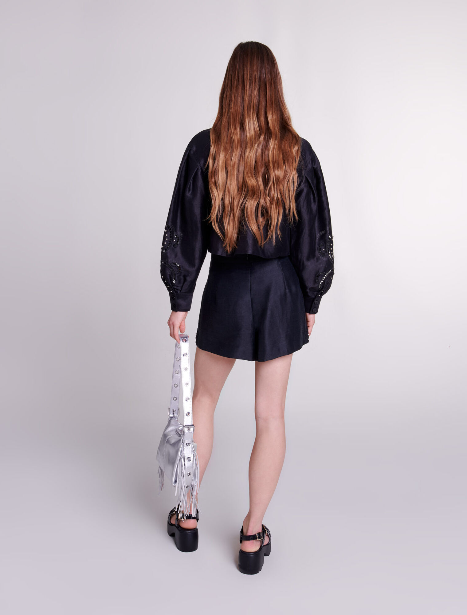 Openwork linen cropped shirt
