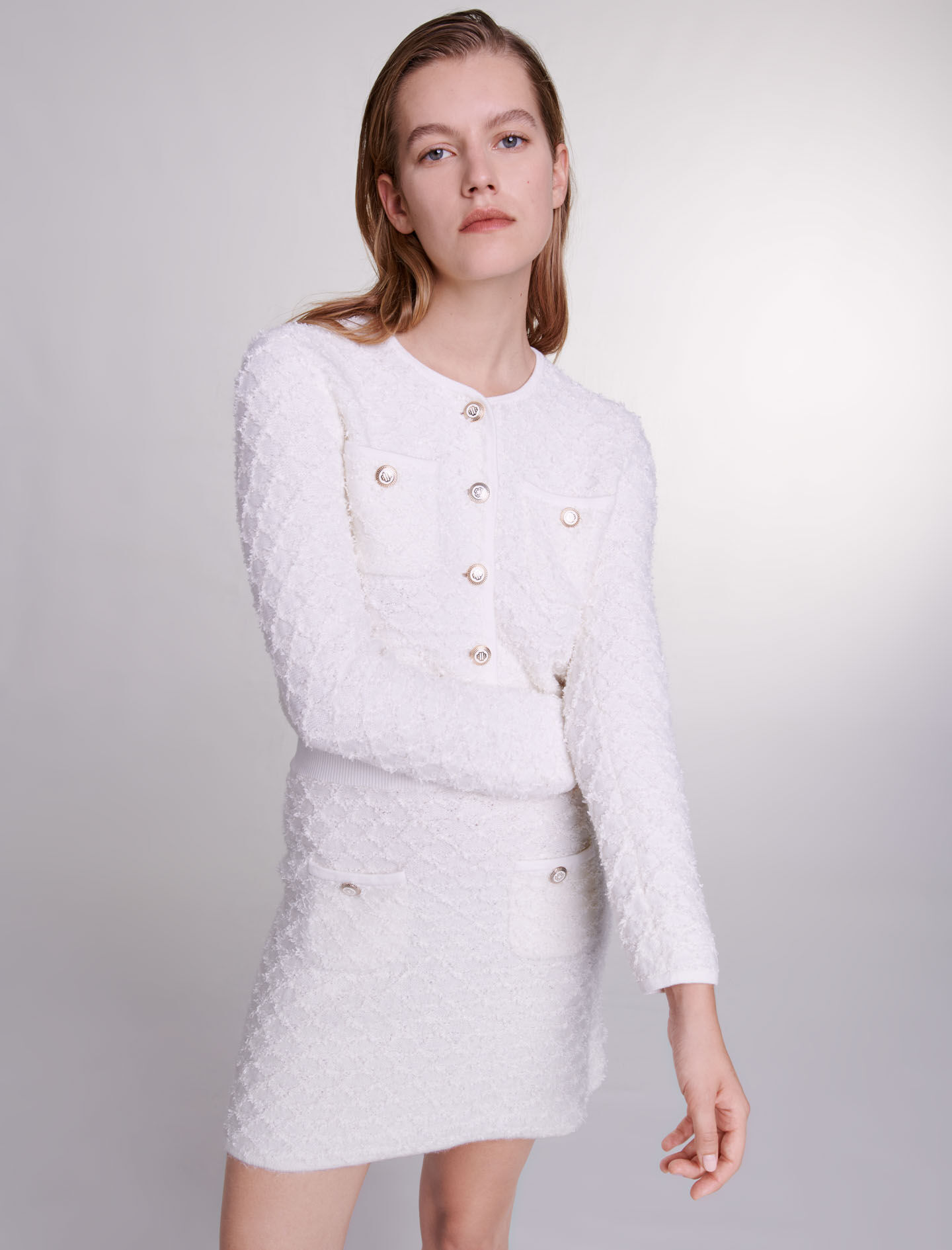 MAJE 売れ筋商品|||マージュ ニット&セーター アウター レディース Turtlenecks White Cardigan with jewellery neck