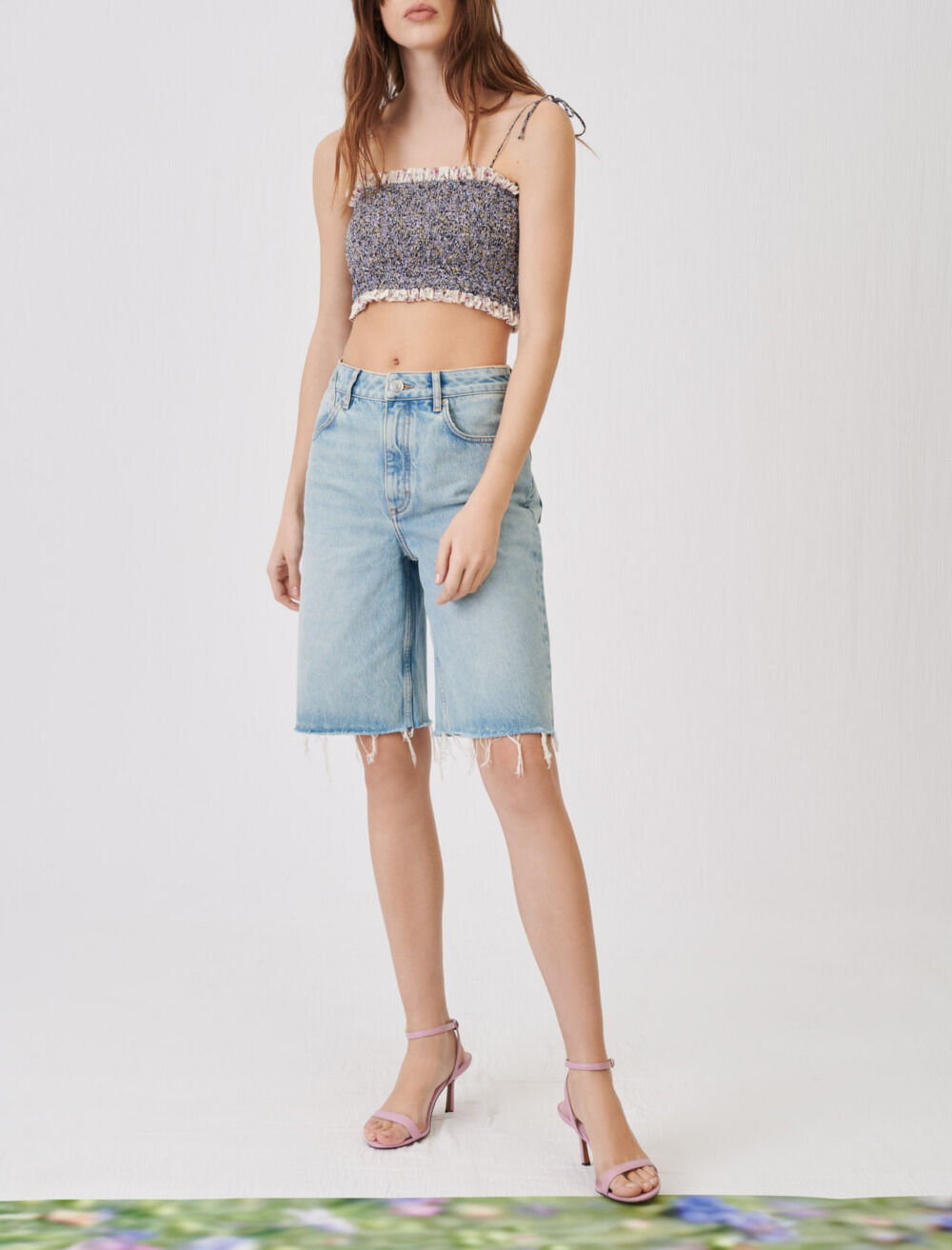 Straight denim shorts on sale