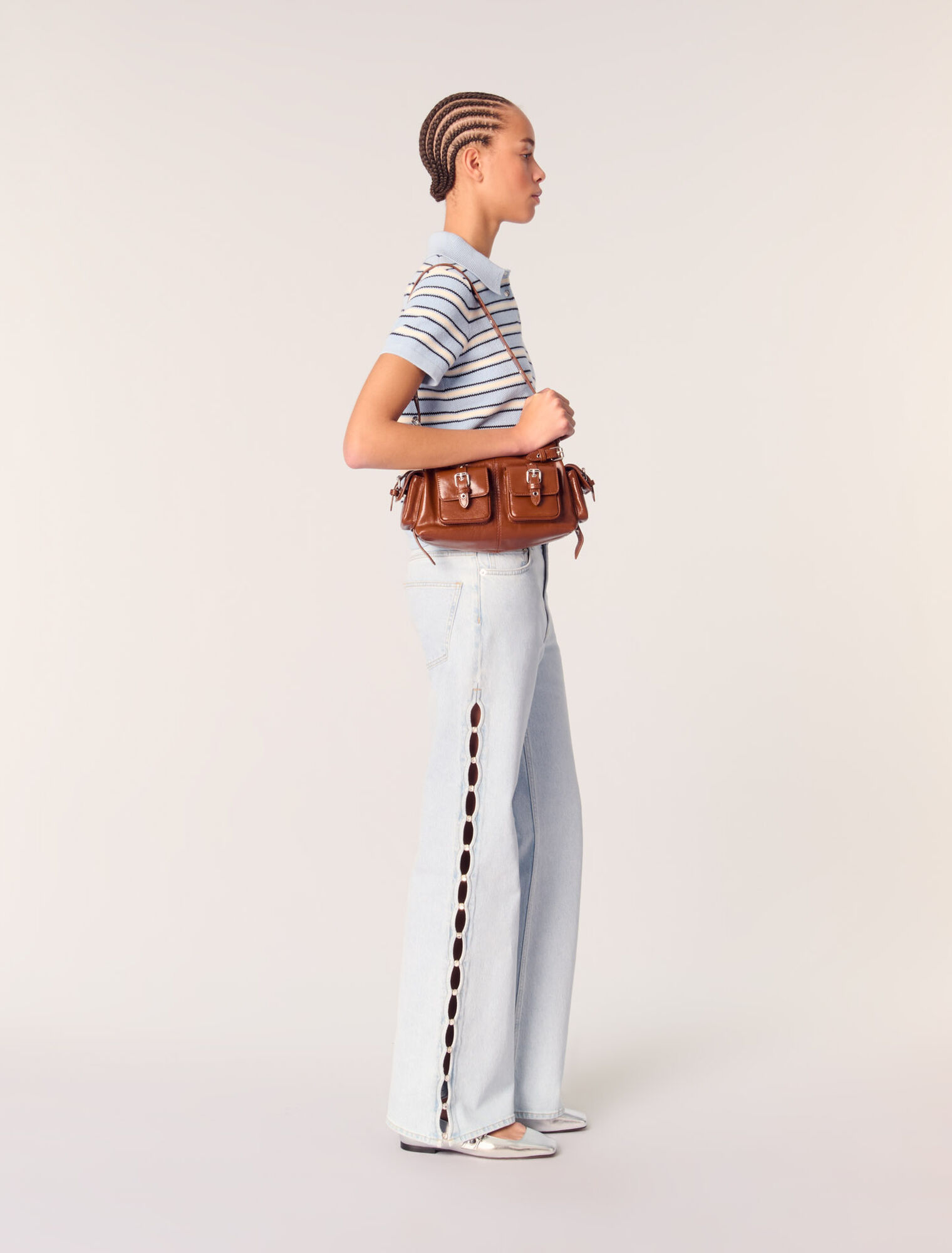 Striped knit polo shirt