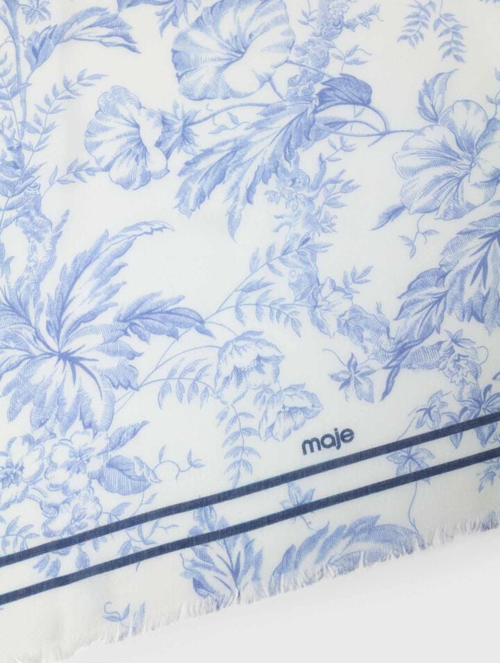 Floral print wool blend shawl