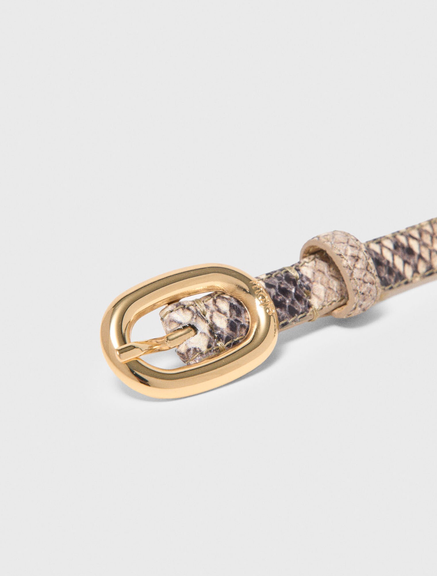 Slim python-effect leather belt