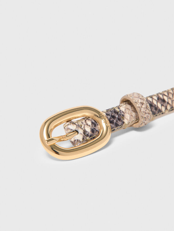 Slim python-effect leather belt