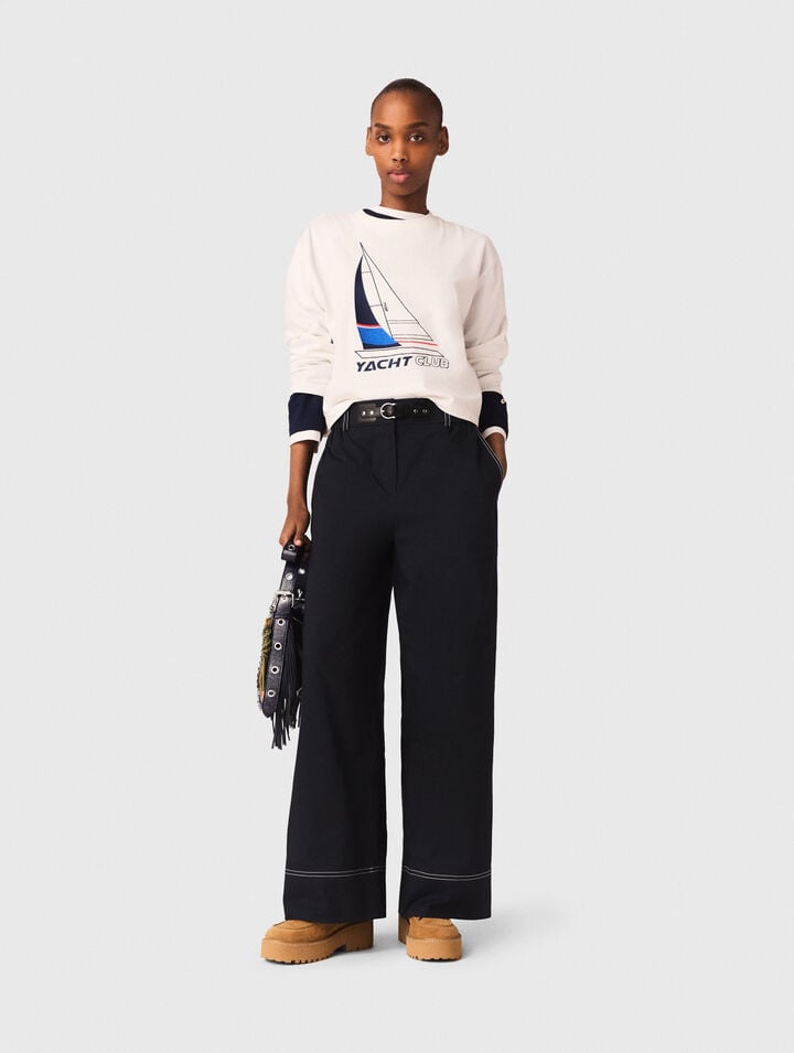 Cotton trousers with leather belt